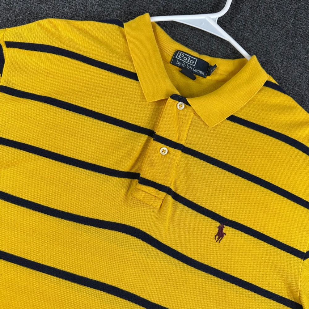 Polo Ralph Lauren Polo Shirt Mens L Large Yellow Striped Short Sleeve Cotton